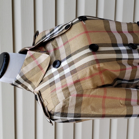 BURBERRY GOLD SHIMMER METALLIC CHECK PLAID TRENCH COAT - Picture 5 of 16
